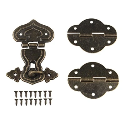 Image of HALJIA Antique Retro Design Furniture Decorative Cabinet Jewelry Box Latch Hasps Lock and 2pcs Hinges with Screws Bronze Color