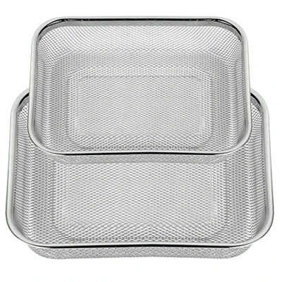 Image of Space Home Set of 2 Stainless Steel Fine Mesh Strainer Kitchen Colander Rectangular Sieve with