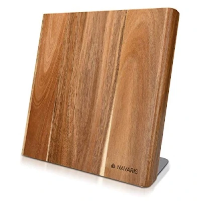 Image of Navaris Wooden Magnetic Knife Holder Universal Wood Block &amp; Organiser for Knives, Scissors, Kitchen Cutlery Acacia, 23 x 22.5 cm