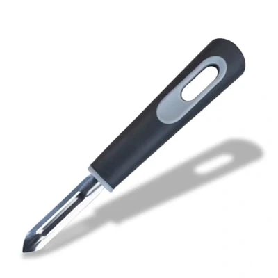 Image of Fackelmann PRO Straight Peeler, Multi Functional Potato Food &amp; Vegetable Stainless Steel Function Head, Soft Touch Handle, 20x3x2.3cm, Black Grey