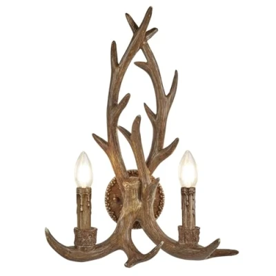 Image of Stag 2 Light Indoor Candle Wall Rustic Brown, E14
