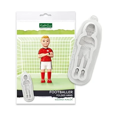Image of Katy Sue Footballer with Folded Arms Silicone Mould for Cake Decorating &amp; Crafts Makes a Standing Footballer/Soccer Player 120mm Tall