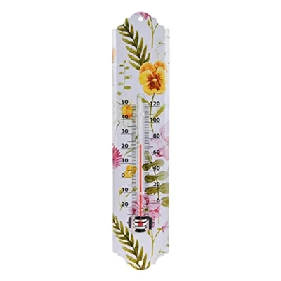 Image of Floral Wall Mounted Metal Garden Thermometer Waterproof Outdoor Temperature Gauge Greenhouse Patio Design Varies One Supplied