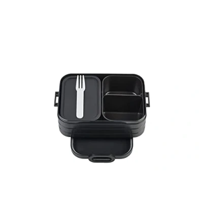 Image of Mepal Bento Box Midi Lunch with for 2 Sandwiches or 4 Slices of Bread Sandwiches, Small Snacks &amp; Left Overs Adults Nordic Black