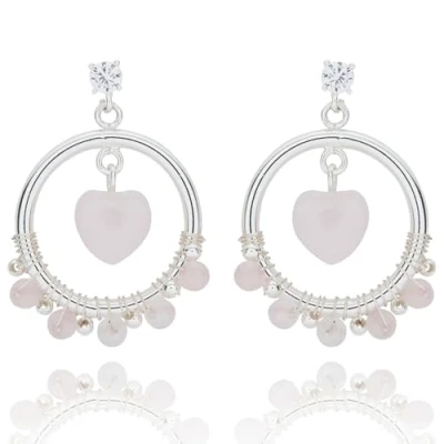Image of Equilibrium Gemstone Silver Plated Hoop Earrings Pink Rose Quartz or Purple Amethyst Stones (Rose Quartz)