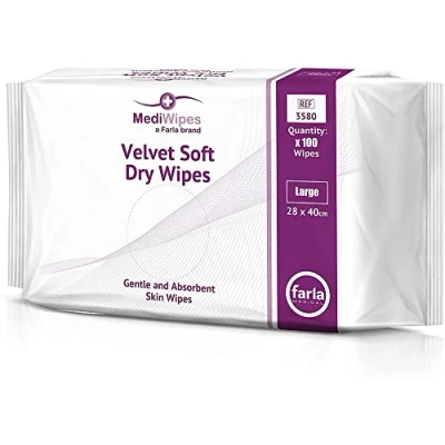 Image of MediWipes Large Soft Dry Wipes, Pack of 100, Medical Velvet &amp; Super Absorbent Wipes For Adults Babies and Personal Care, Patient Care Homes Body Cleansing