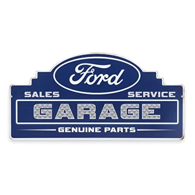 Image of Open Road Brands Ford Garage Genuine Parts Metal Sign Classic Blue for Garage, Shop or Man Cave