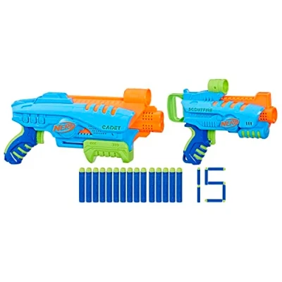 Image of Nerf Elite Jr Ultimate Starter Set, 2 Easy Play Toy Foam Blasters, 15 Darts, Targets, Kids Outdoor Games (F6369)