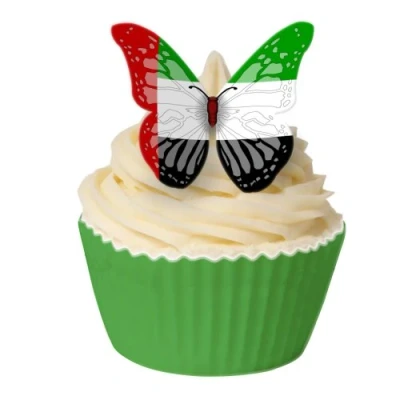 Image of Pack of 12 Edible Wafer Decorations UAE Flag Butterflies 201