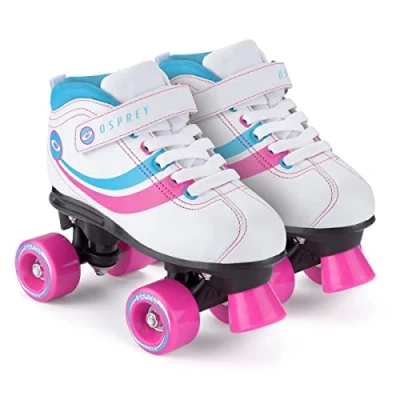 Image of Osprey Disco Quad Roller Skates for Adults and Kids, Retro Boots with ABEC 7 Bearings, UK CHILD 11/EU 30, White