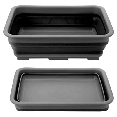 Image of VFM Pop Collapsible Black Basin Wash Bowl Summit Outdoor Leisure, Durable, Camping, Holiday, Living, Fishing, Travelling, Foldable, Space Saving
