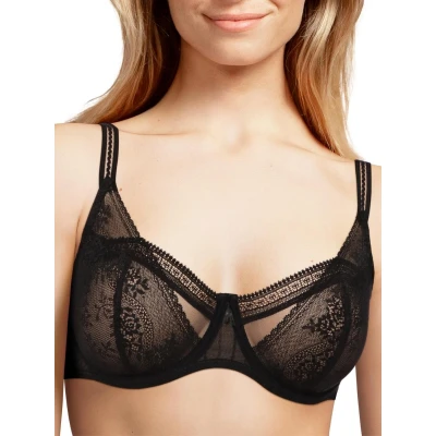 Image of Passionata Womens Maddie Half Cup Bra Storm Blue Black Nylon Size 32B