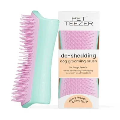 Image of Tangle Teezer Pet De Shedding and Dog Grooming Brush Dry or Bath Mint &amp; Pink
