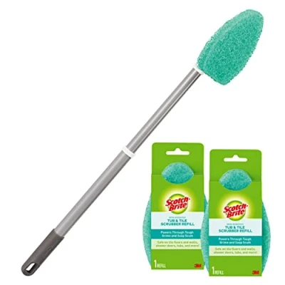 Image of Scotch Brite Extendable Tub &amp; Tile Scrubber Kit, Includes 1 Handle and 3 Non Scratch Pads