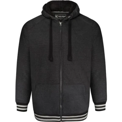Image of KAM Sherpa Hoodie Zip Up Long Sleeve Drawstring Hood Casual Mens Plus Size 7074 (UK, Alpha, 3XL, Plus, Regular, Charcoal)