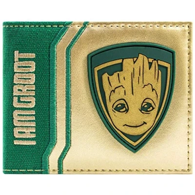Image of Guardians of the Galaxy Vol. 2 Baby I am Groot Badge Wallet Bi Fold Coin Pocket &amp; Card Holder, Gold