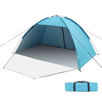 Image of Beach Tent, Portable Camping Tent for 3 4 Person Anti UV 50+ Sun Shelter with Extended Zippered Porch Family Kids Baby Outdoor Picnic,Beach, Garden, Camping, Fishing
