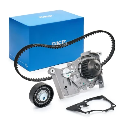Image of 210100753R, 210101302R, 210105296R, 210105707R, 8200908180 Water Pump + Timing Belt Kit SKF VKMC 06009 with gaskets/seals 96 Sheet Steel