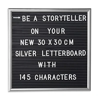 Image of Relaxdays Framed, Incl. 145 Letters, Numbers &amp; Special Characters, Message Board, 30x30 cm, Silver, Plastic Polypropylene, 1.8 x 30 cm