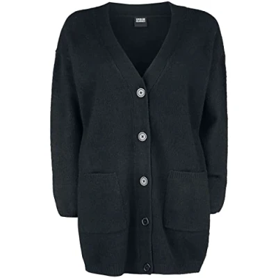Image of Urban Classics Ladies Chunky Fluffy KNIT Cardigan Cardigan, Women&#039;s, Size: 5XL, Black