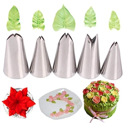 Image of 5pcs Russian Icing Piping Nozzles Leaf Writing Tips Set Stainless Steel Cake Decorating Kit DIY Decoration Tool for Baking Cakes Cookies Sugarcraft