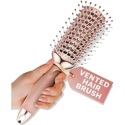 Image of Lily England Vent Hair Brush for Blow Drying, Detangling Hairbrush Women Vented with Gel Handle Rose Gold