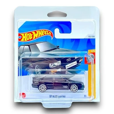 Image of Hot Wheels 87 Audi Quattro (Black) 2/5 HW Turbo 2024 102/250 (Short Card) includes a KLAS Car Keeper Protector Case HTD24