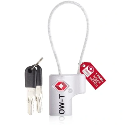 Image of TSA Approved Luggage Locks Suitcase (1 Pack) OW Travel Cable Padlock with Keys Made from Heavy Duty Zinc Alloy for Suitcase, Zipper, Luggage, Bag, Case, Backpack, Gym Locker, Tool Box (Silver)