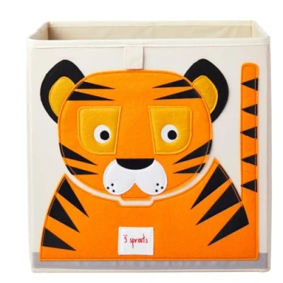 Image of 3 Sprouts Toy Storage Cube 13 inch Kids Box Collapsible Fabric Organiser Bin for Nursery, Children’s Room, Playroom, Tiger