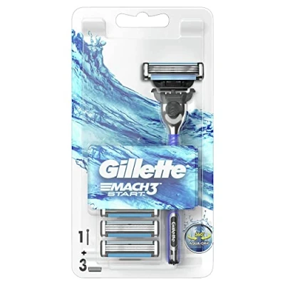 Image of Gillette Mach3 Start Razor + 2 Sheets with Aqua Grip Handle for Full Control Even Wet