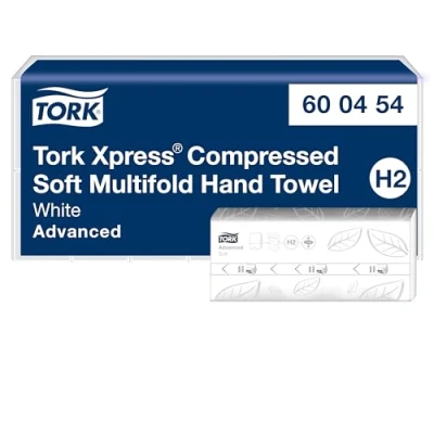 Image of Tork Xpress Compressed Soft Multifold Hand Towels White H2, Advanced, 2 ply, M fold, Large, 6 x 200 Sheets, 600454