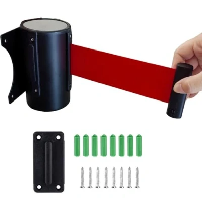 Image of Mavcobo 2M/3M/5M/10M Wall Mount Retractable Belt Barrier Sturdy Black Casing with Red Safety in Any Weather Conditions(2M/6.5FT)