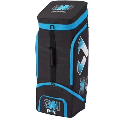 Image of Gunn &amp; Moore GM Cricket Duffel Bag Diamond 808 Duffle Endorsed by Ben Stokes Shoe Tunnel Shoulder Straps DVO Dynamic Volume 114 or 123 litres Tough 600 Denier Polyester Black Blue