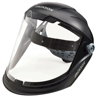 Image of Jackson Safety,Black 14200 Maxview Premium Full face shield/Face Guard clear tint, visor protection and ratcheting headgear