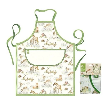 Image of National Trust New Forest Toile Kitchen Cooking Apron with Green Trim 100% Cotton Fabric