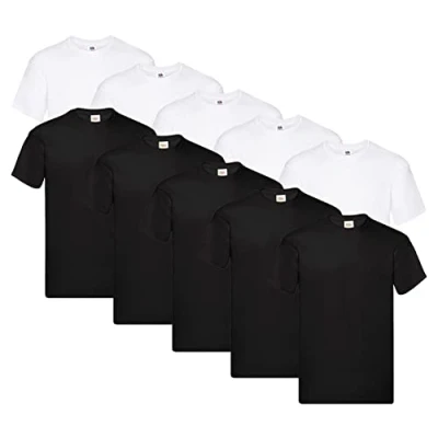 Image of Fruit of the Loom Men&#039;s T Shirt (Pack 10), 4 x grey + 3 white bottle green 1 Hl Kauf notepad, M