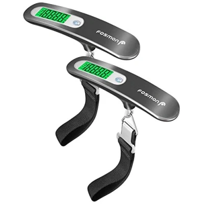 Image of Fosmon Digital Luggage Scale (Stainless Steel, Backlight, LCD Display) Ergonomic and Lightweight Suitcase Weighing Scales, 110 lb / 50 kg with Tare Function Silver (2 Pack)