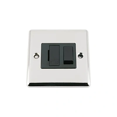 Image of Fused Switch Polished Chrome Classic Black Insert Plastic 13 Amp Switched Spur Unit