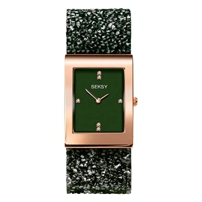 Image of Sekonda Seksy Rocks Ladies Green Sparkle Strap Rose Gold Effect Watch 40323