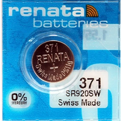 Image of :Renata 371 SR920SW Wrist Watch Battery Button Cell Low Drain Silver Oxide Mercury Free 1.55v
