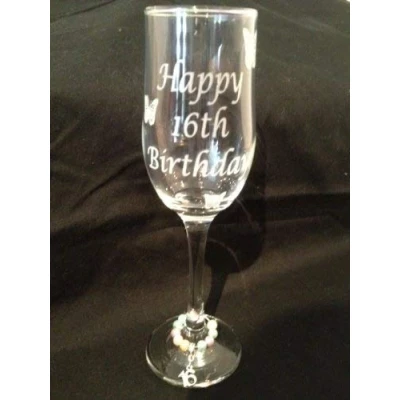 Image of Chichi Gifts Happy (Age) Birthday Champagne Glass Flute with Butterflies (75th)