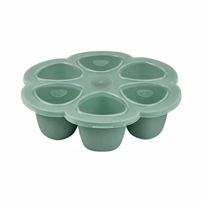 Image of Béaba, Premium Quality Silicone Baby Food Storage Containers, Extremely Temperature Resistant, Oven and Microwave, 6 Compartments, Airtight Lids, x 90 ml, Sage Green