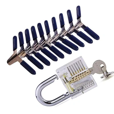 Image of Loboo Idea Transparent Practice Padlock and 10pcs Lock Pick Shim Set for Lockpicking, Beginner Pro Locksmiths