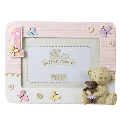 Image of Button Corner WBM GFT06 Cute Teddy Bear Photo Frame for 1st Birthday Pink, Transparent, 200 g