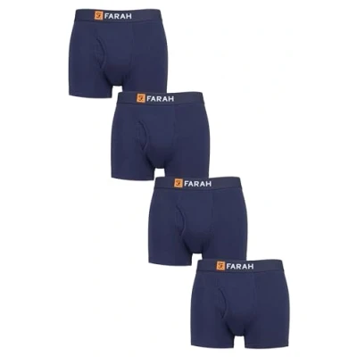 Image of Farah Mens Cotton Keyhole Trunks Plain and Striped Soft Breathable Classic Underwear in a 4 Pack Sizes S,M,L,XL,XXL Navy S