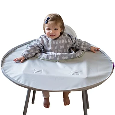 Image of Tidy Tot Weaning Bib &amp; Tray Kit. Set Attaches to Highchair for Mess Proof Baby Feeding. Essential Led BLW. Waterproof Long Sleeve Bibs Babies 6 24 months