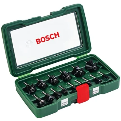 Image of Bosch 2607019468 15 Piece Carbide Router Bit Set (for Wood, 1/4 Inch Shank, Accessories for Routers), Silver/Black