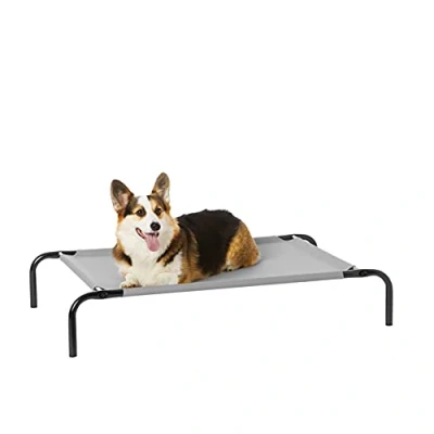 Image of Amazon Basics Raised Dog Bed, Cooling Breathable Elevated Pet M, Grey, 110 x 65 19 cm (L W H)