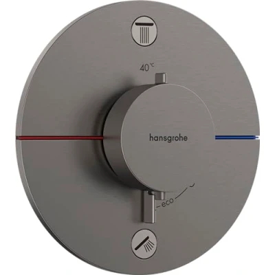 Image of hansgrohe ShowerSelect Comfort S thermostat conceiled, bathroom tap with safety stop at 40 C, round for shower and bath tub, mixer 2 functions, brushed black chrome, 15556340