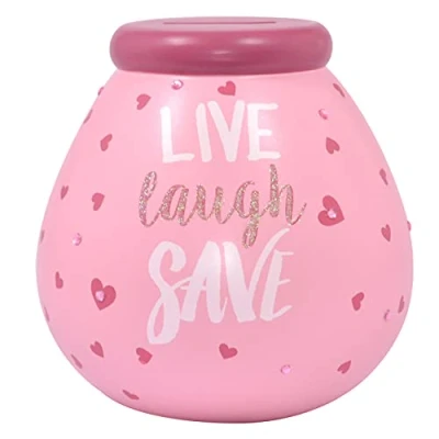 Image of Pot of Dreams Hand Painted Live Laugh Pink Smash Handcrafted Ceramic Money Box Eco Friendly &amp; Recyclable Piggy Bank Perfect Decorative Gift and Save for Self Care Holidays, Multi, One Size